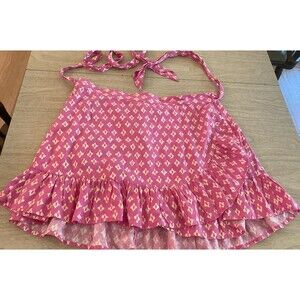 Aerie XXL Linen Blend Preppy Ikat Pattern Wrap Ruffle Coquette Miniskirt